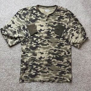 Joe Boxer Shirt Mens XL Green Camo Thermal Henley Long Sleeve T-Shirt Knit